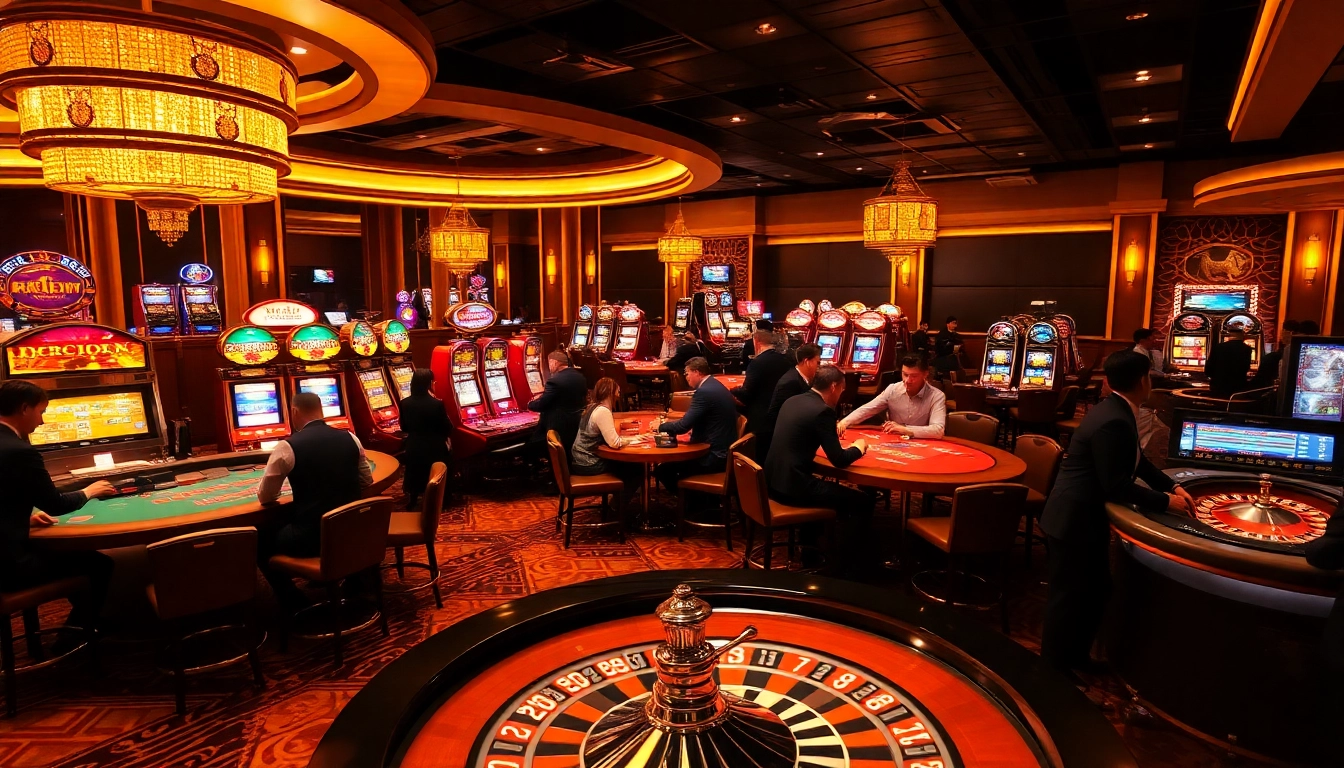 Experience the thrilling atmosphere of sân chơi 68 game bài with vibrant casino tables and excited players winning big.