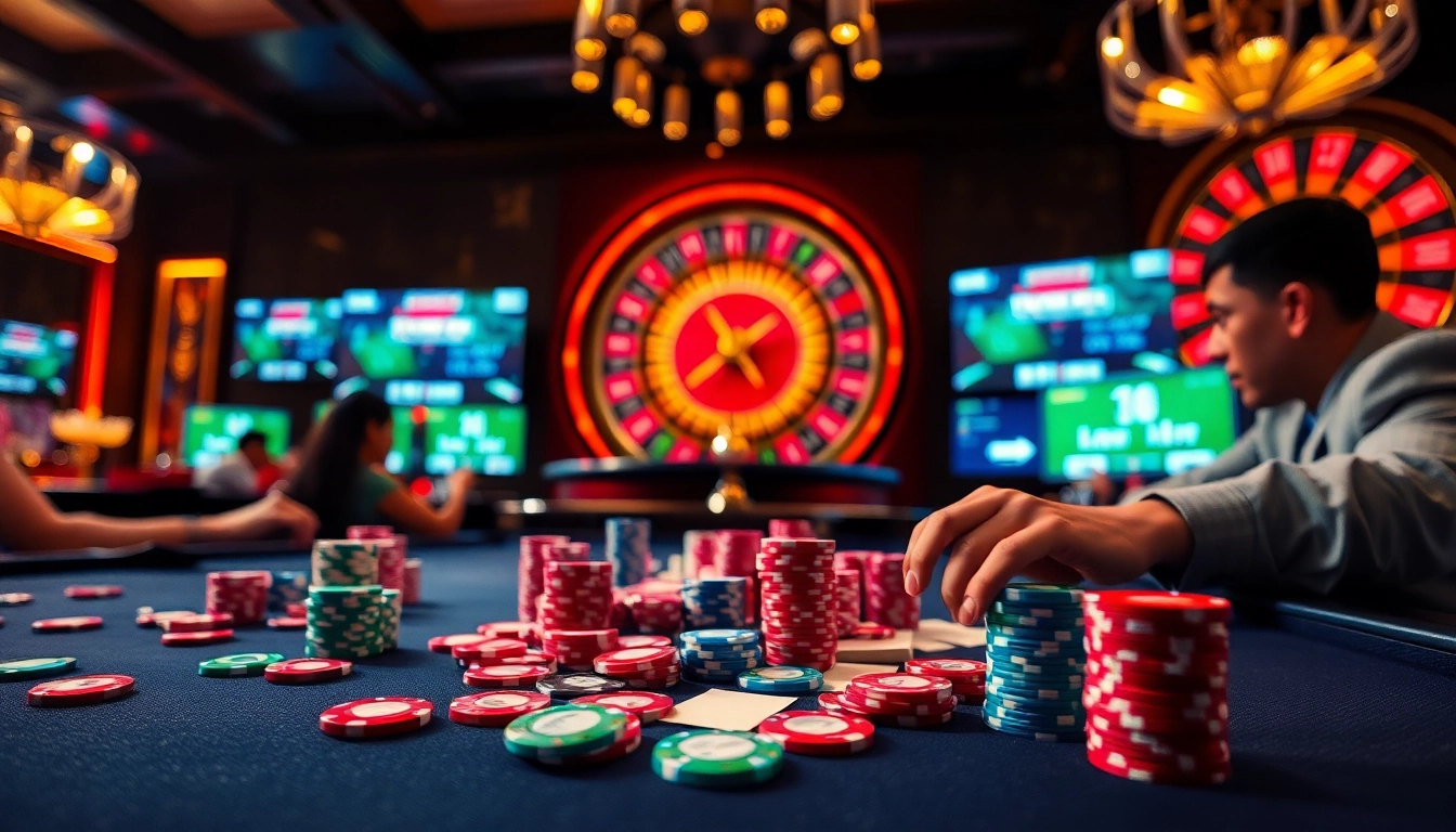 Experience the thrill of 'bong da lu fun' with vibrant poker tables and live sports betting screens.