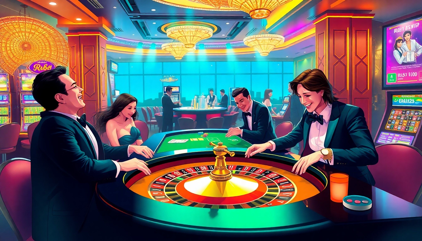 Experience the thrill with rr88 vip at a lively casino table, where players enjoy roulette and vibrant betting slips.