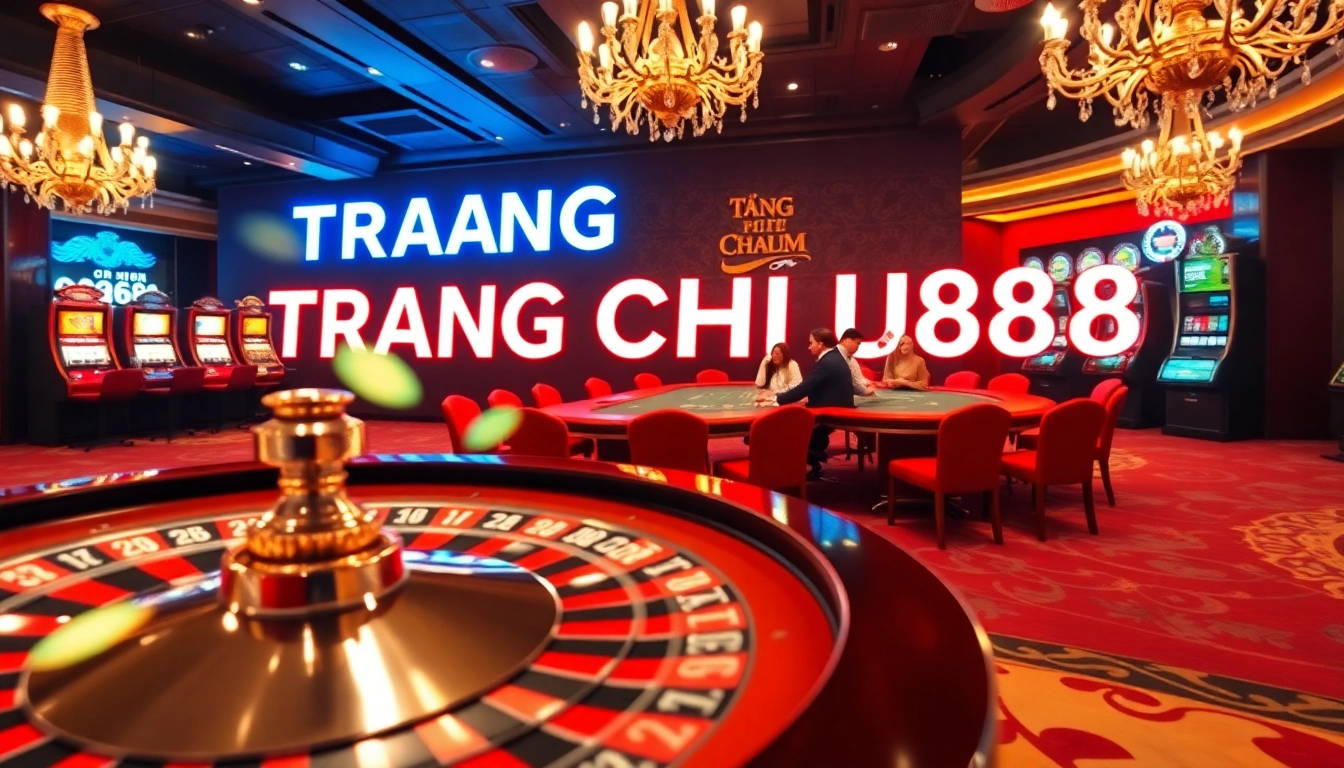 Experience the excitement at TRANG CHỦ U888 with vibrant casino action featuring roulette, blackjack, and colorful poker chips.