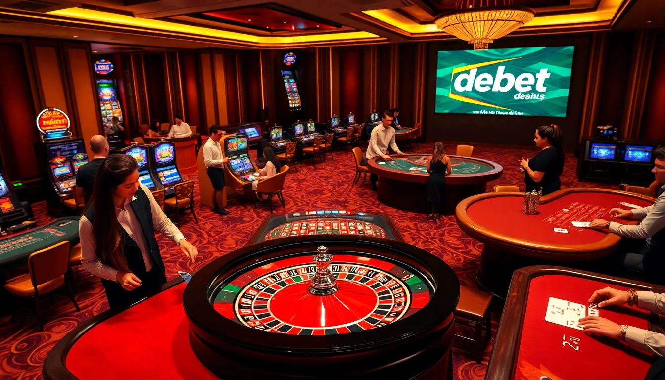 Excited players at the casino tables showcasing nhà cái Debet's premium gambling experiences.