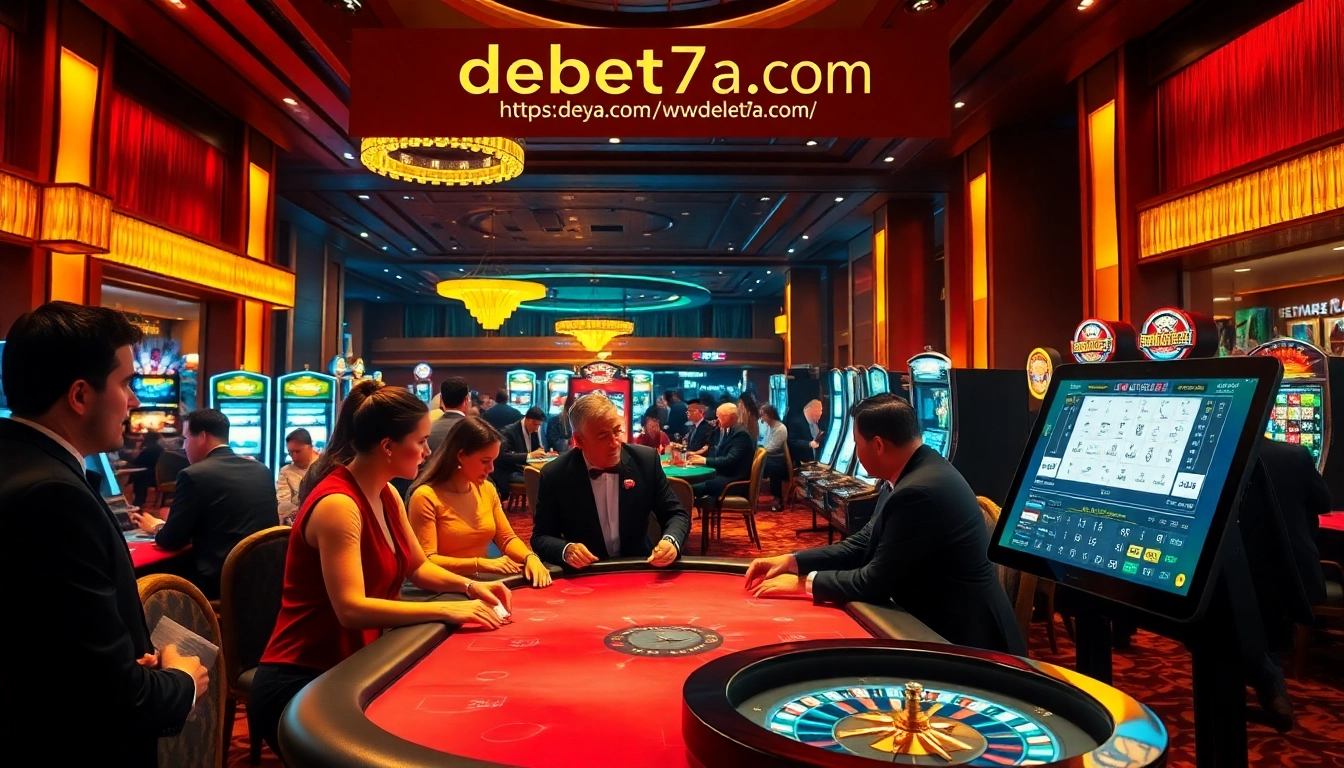 Patrons play at a high-stakes poker table, highlighting the thrilling experience at https://debet7a.com/ casino.