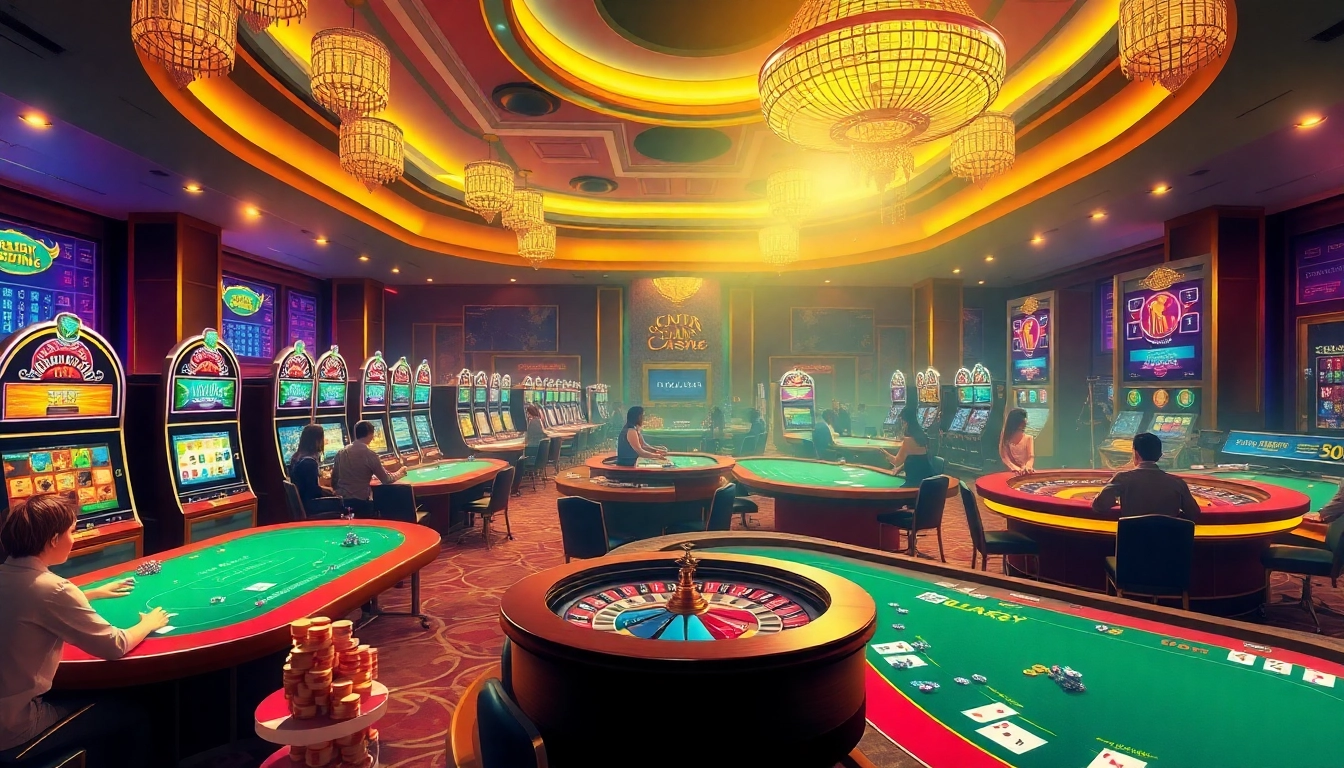 Experience the excitement at sân chơi 68 game bài with players enjoying poker, blackjack, and slot machines.