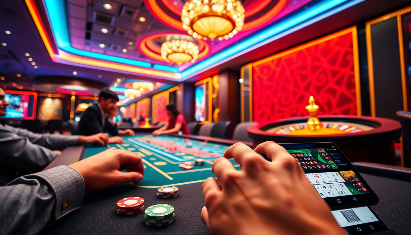 Sân chơi 68 game bài features an exciting atmosphere with intense Tài Xỉu players at a vibrant casino gaming table.