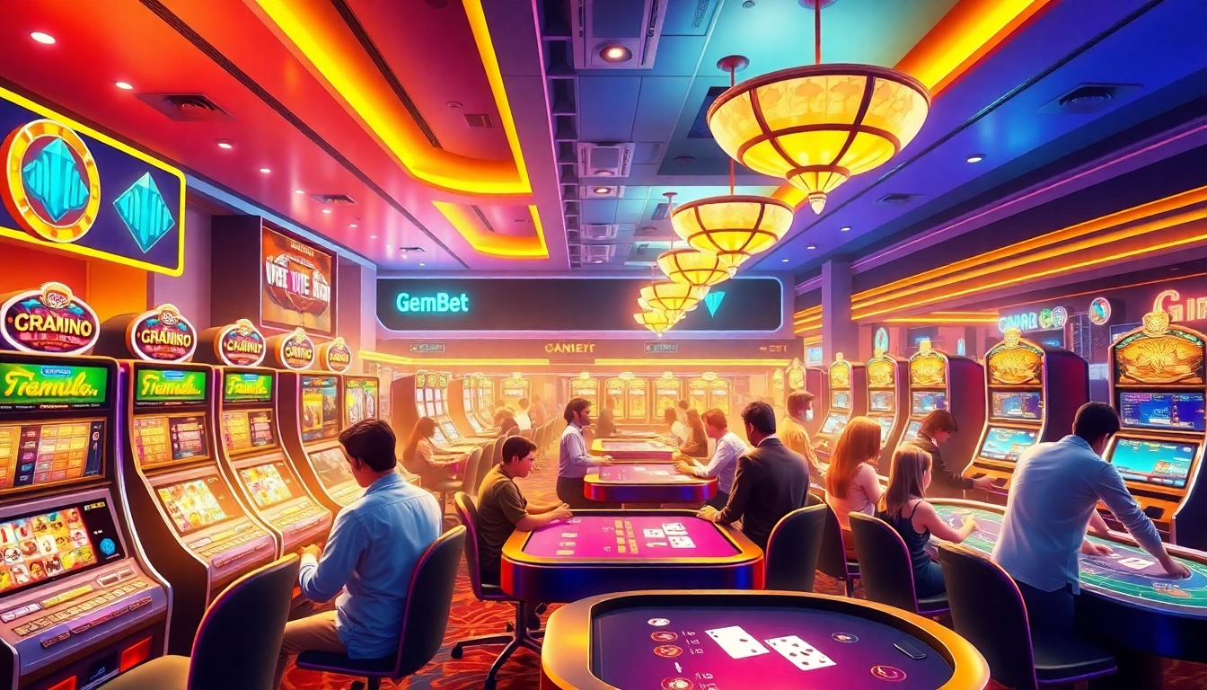 Experience the excitement of GemBet Online Casino with vibrant gaming visuals and engaging players.